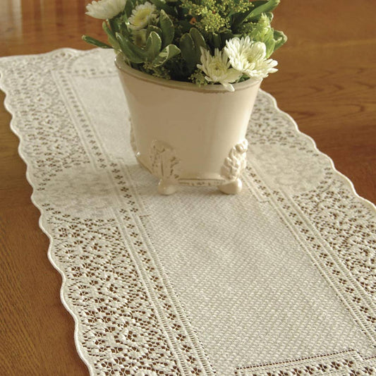 Classic Cottage 14x72 Lace Table Runner White