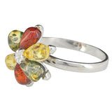 Multi Color Amber Silver Flower Ring