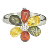 Multi Color Amber Silver Flower Ring