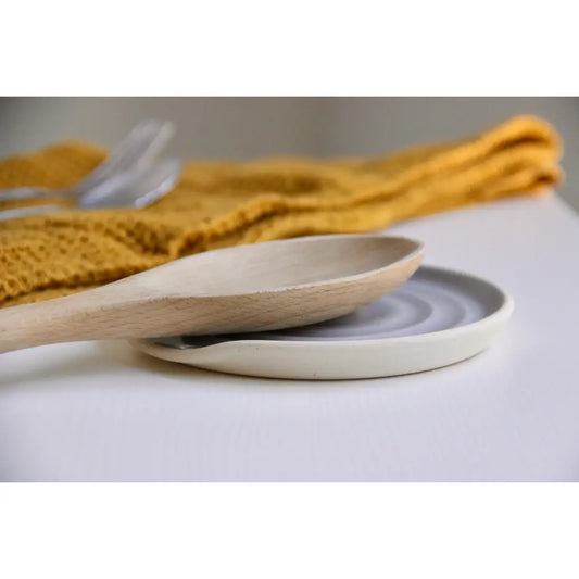Handmade Exposed Clay Ceramic Spoon Rest - Grey