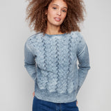 Crew Neck Sweater with Front Body in Fancy Stitch