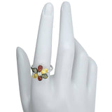 Multi Color Amber Silver Flower Ring