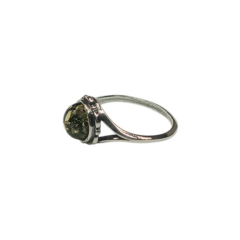 Green Amber Sterling Silver "Flower" Ring - Sugar River Shoppe