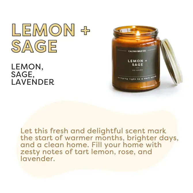 Lemon + Sage - Amber Jar Soy Candle - Sugar River Shoppe