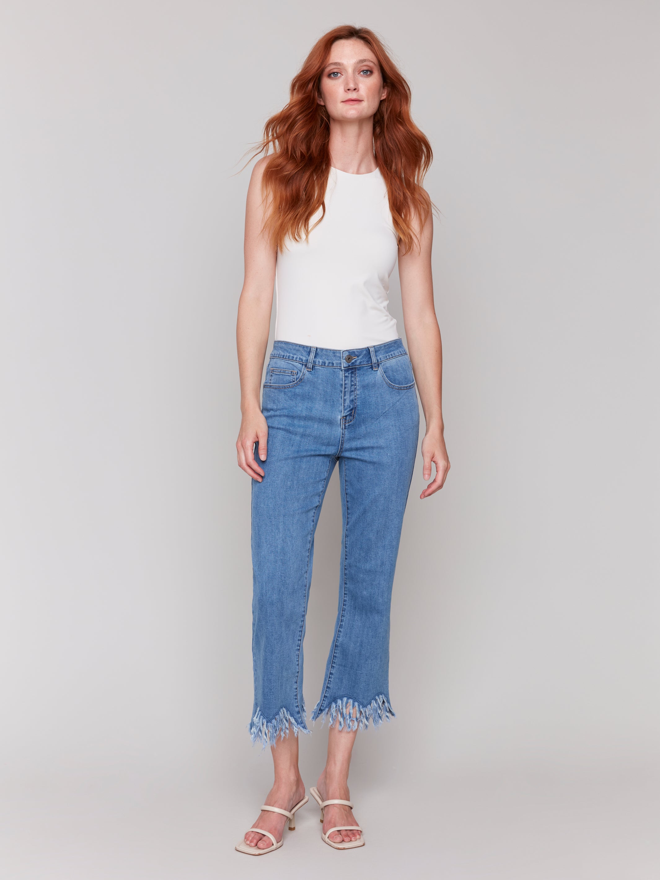 Cropped Jeans with Fringed Hem - Sugar River Shoppe