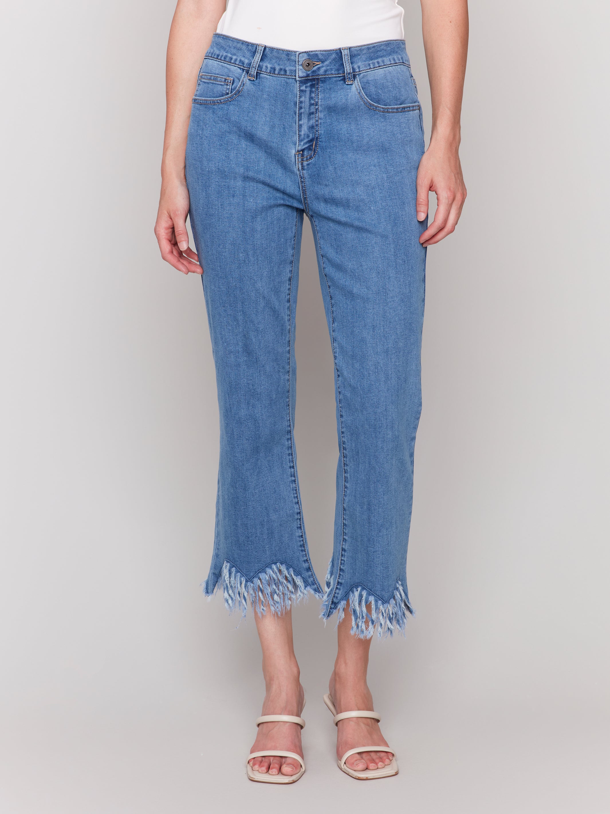 Cropped Jeans with Fringed Hem - Sugar River Shoppe
