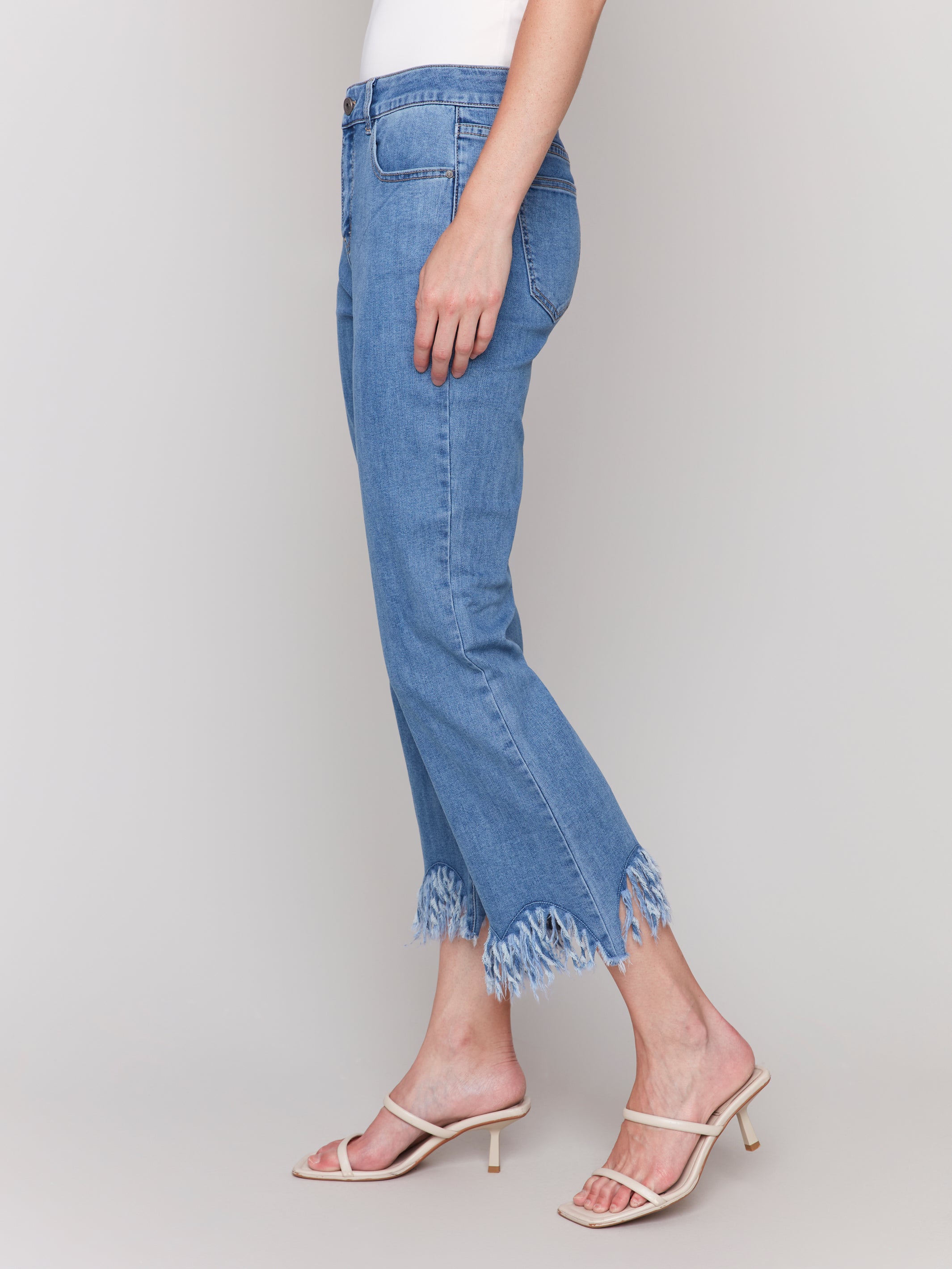 Cropped Jeans with Fringed Hem - Sugar River Shoppe