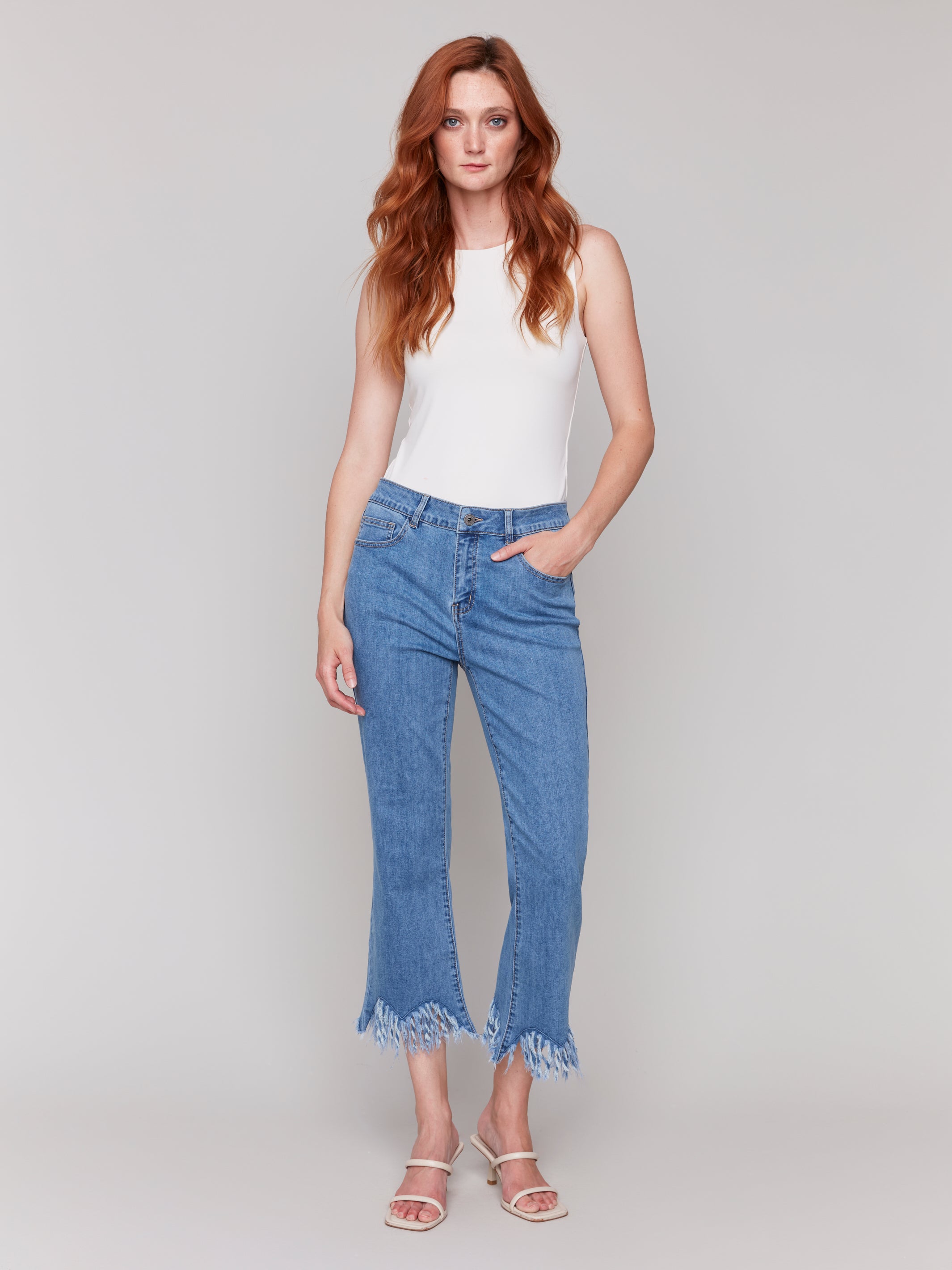Cropped Jeans with Fringed Hem - Sugar River Shoppe