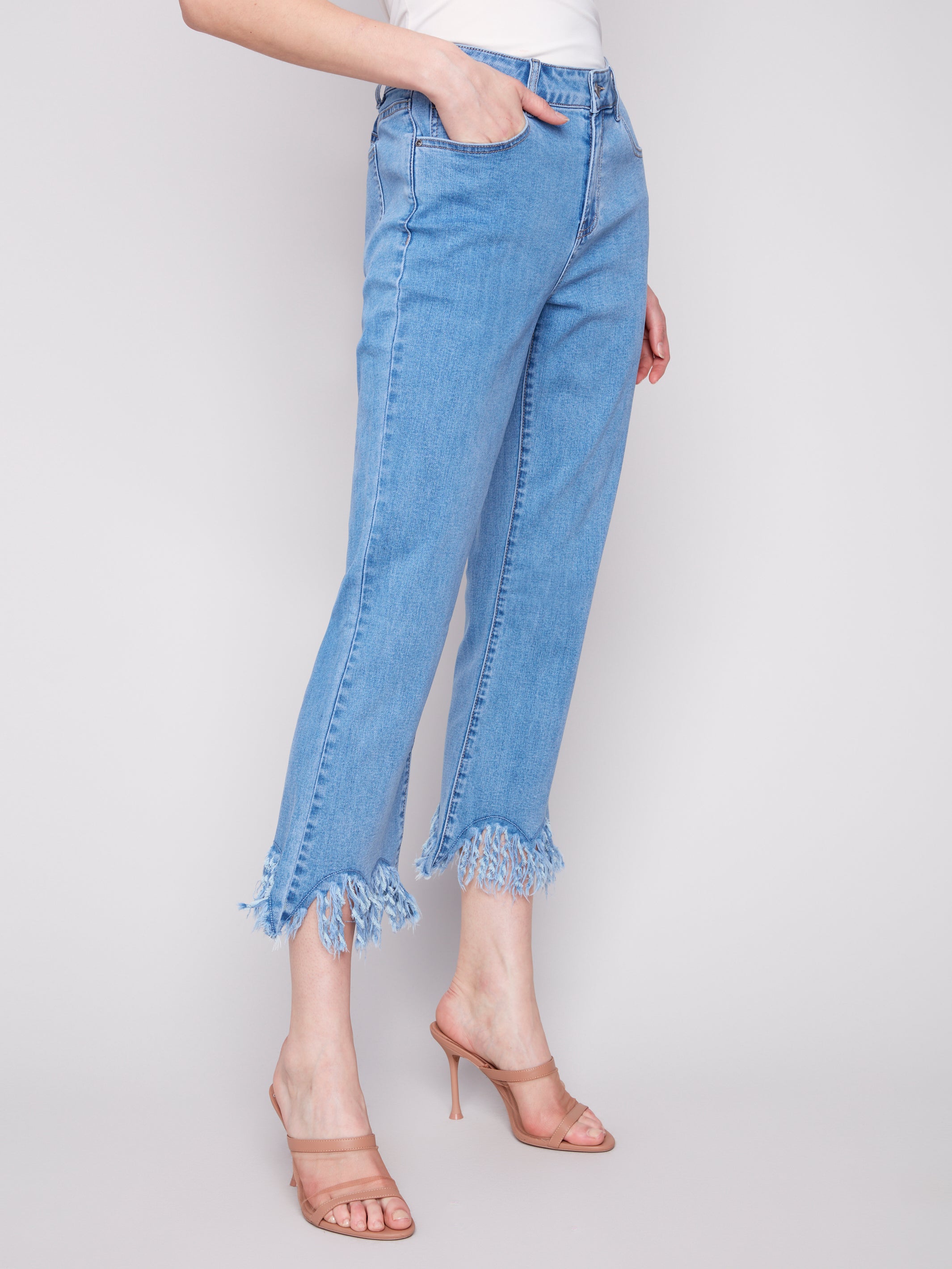 Cropped Jeans with Fringed Hem - Sugar River Shoppe