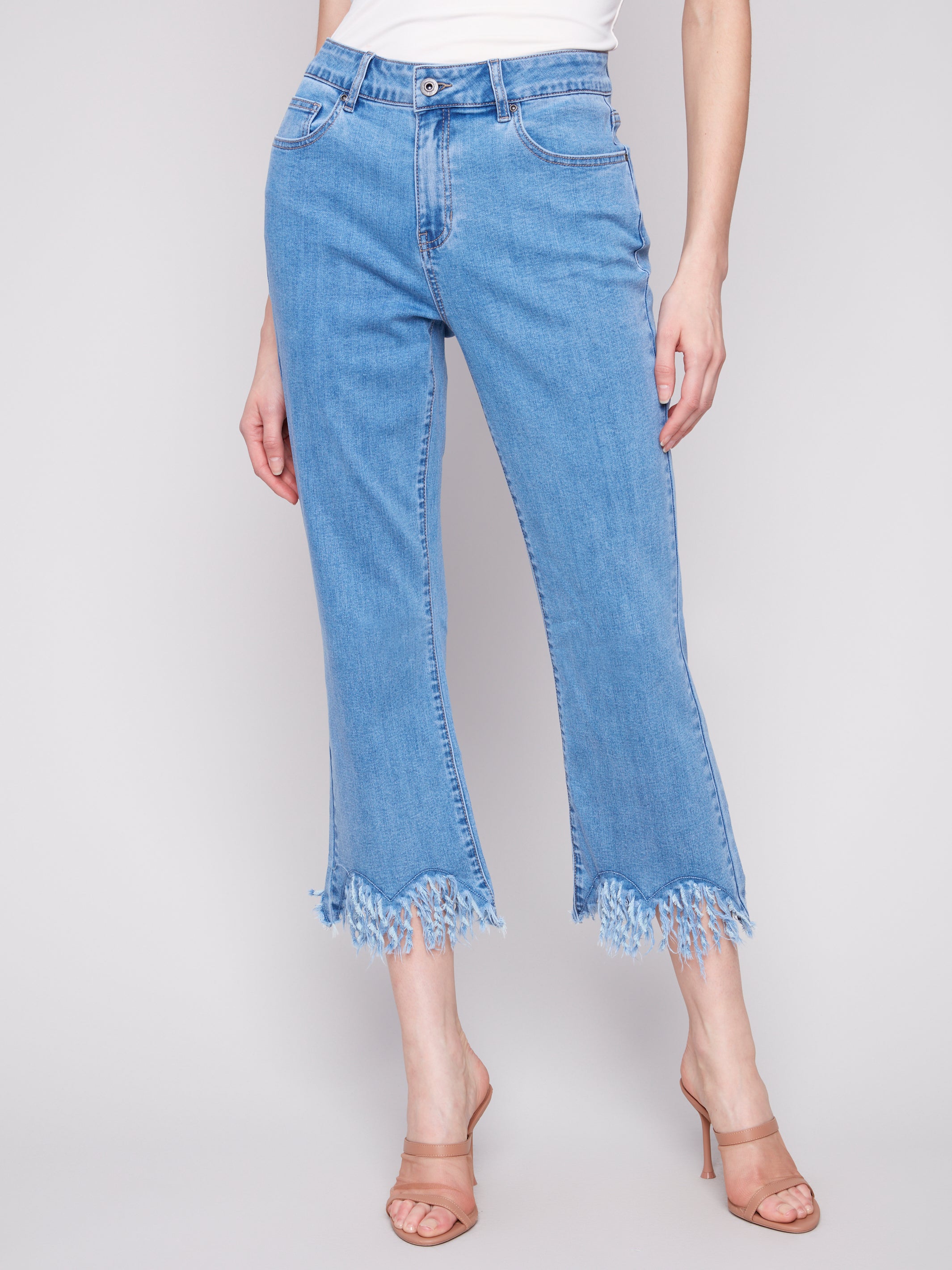 Cropped Jeans with Fringed Hem - Sugar River Shoppe