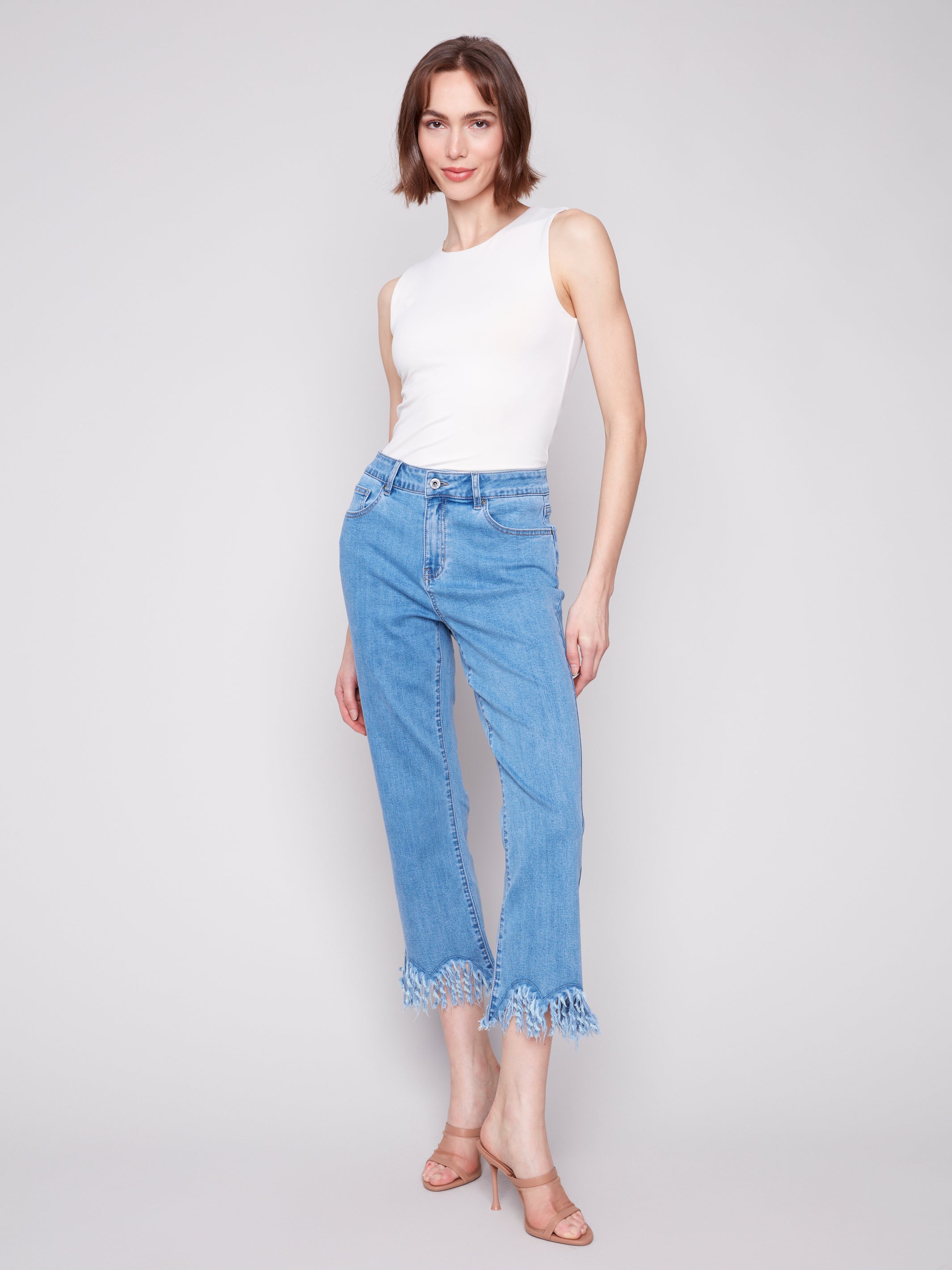 Cropped Jeans with Fringed Hem - Sugar River Shoppe