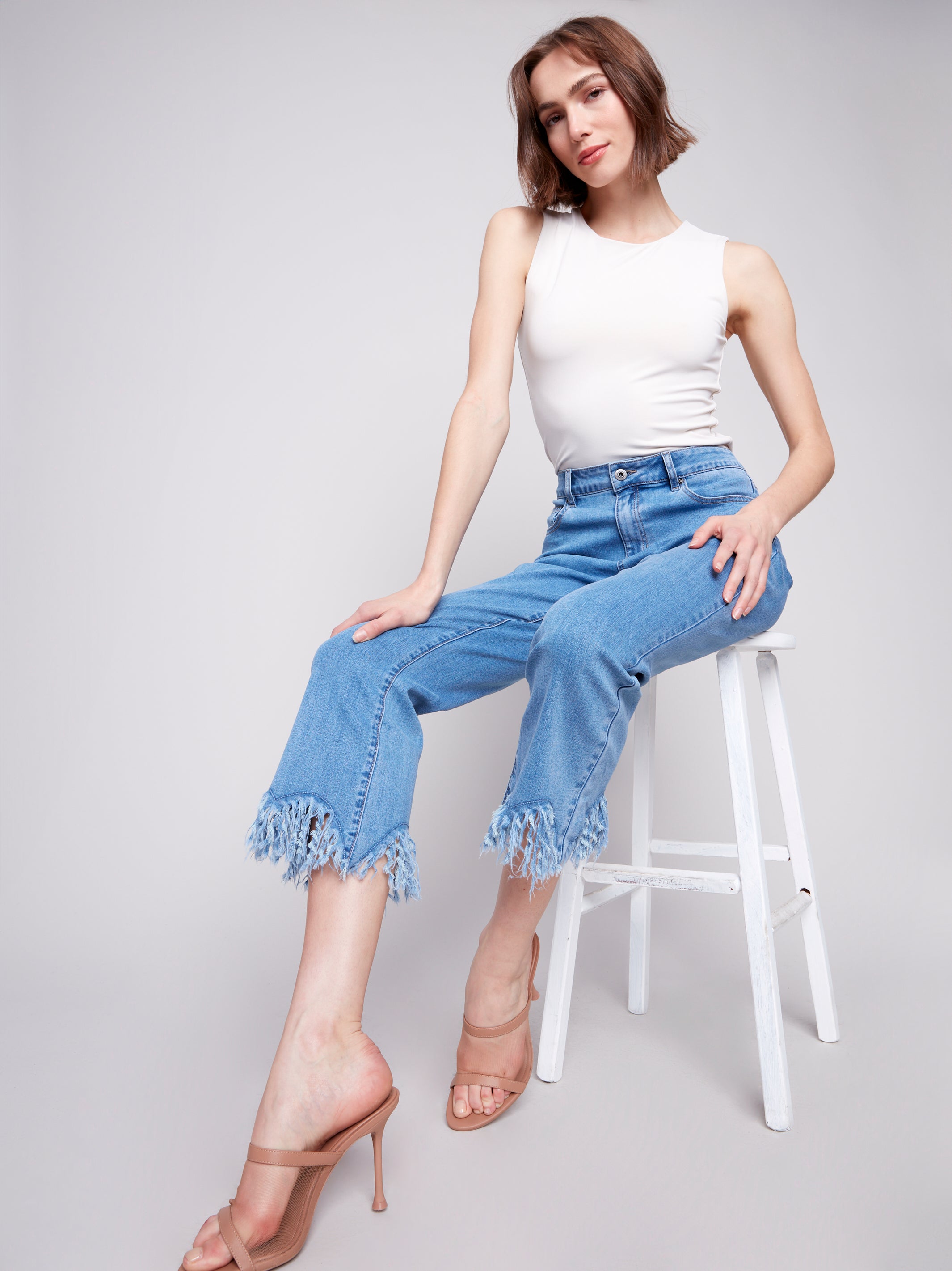 Cropped Jeans with Fringed Hem - Sugar River Shoppe
