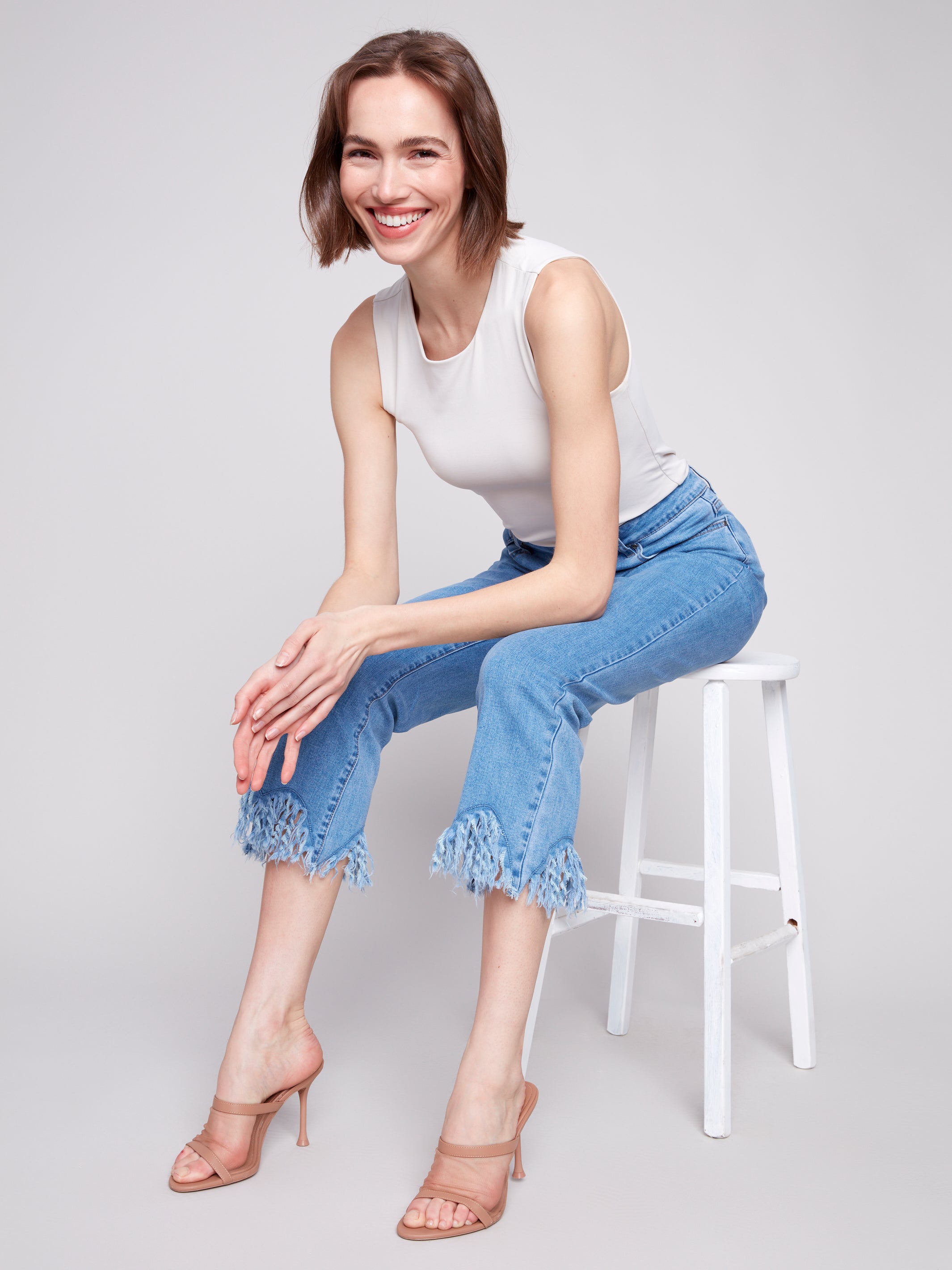 Cropped Jeans with Fringed Hem - Sugar River Shoppe