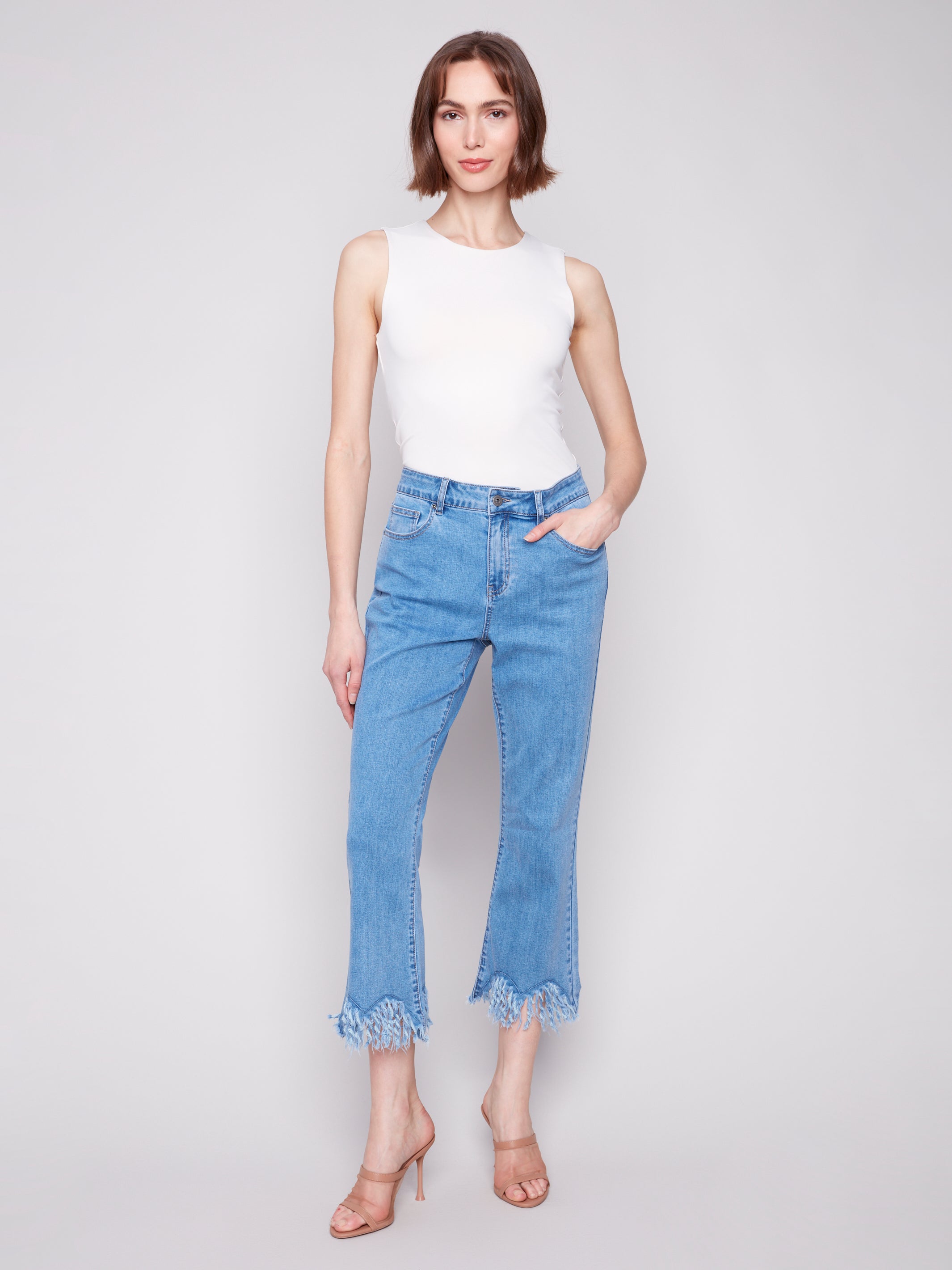 Cropped Jeans with Fringed Hem - Sugar River Shoppe