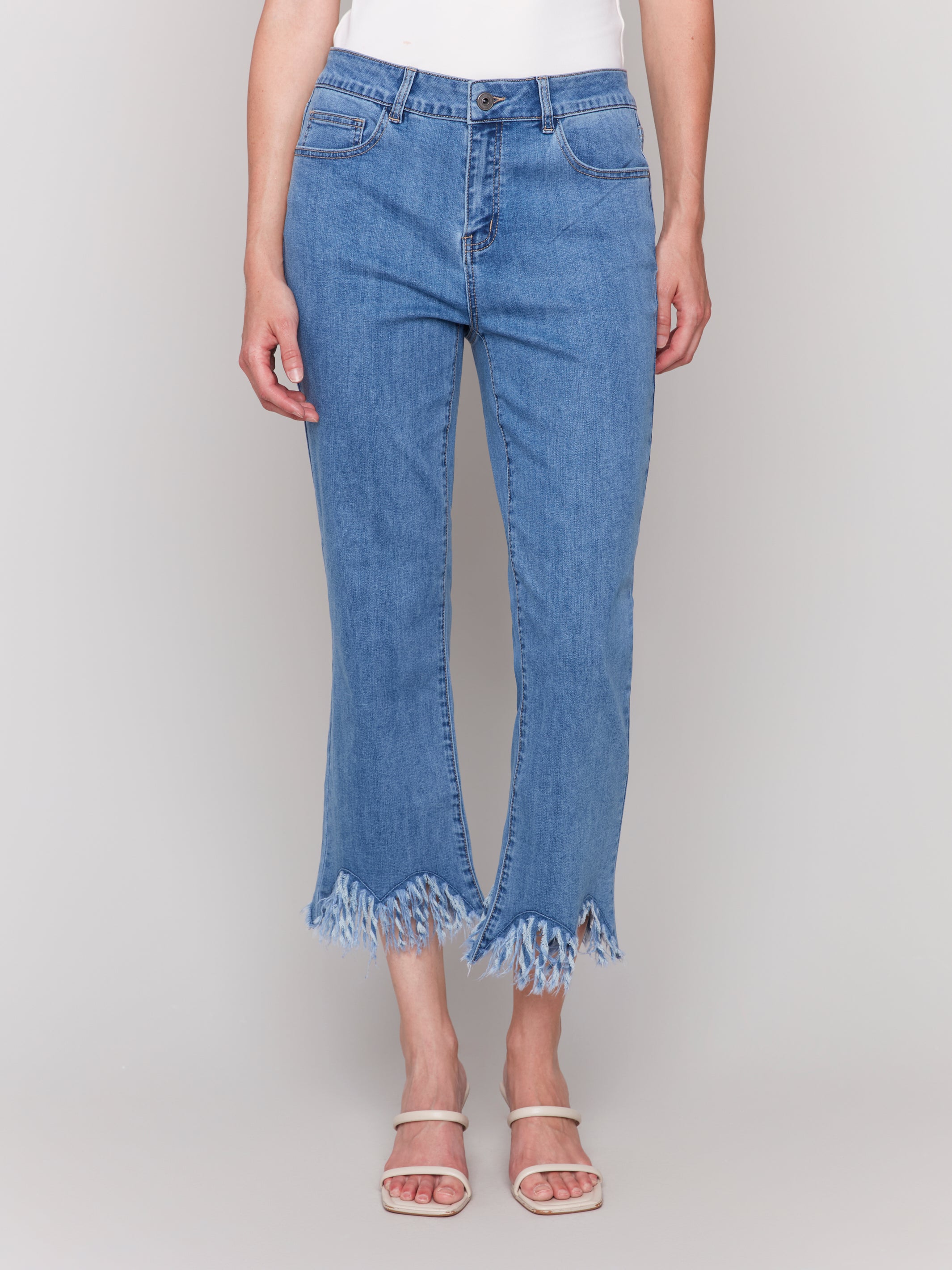Cropped Jeans with Fringed Hem - Sugar River Shoppe