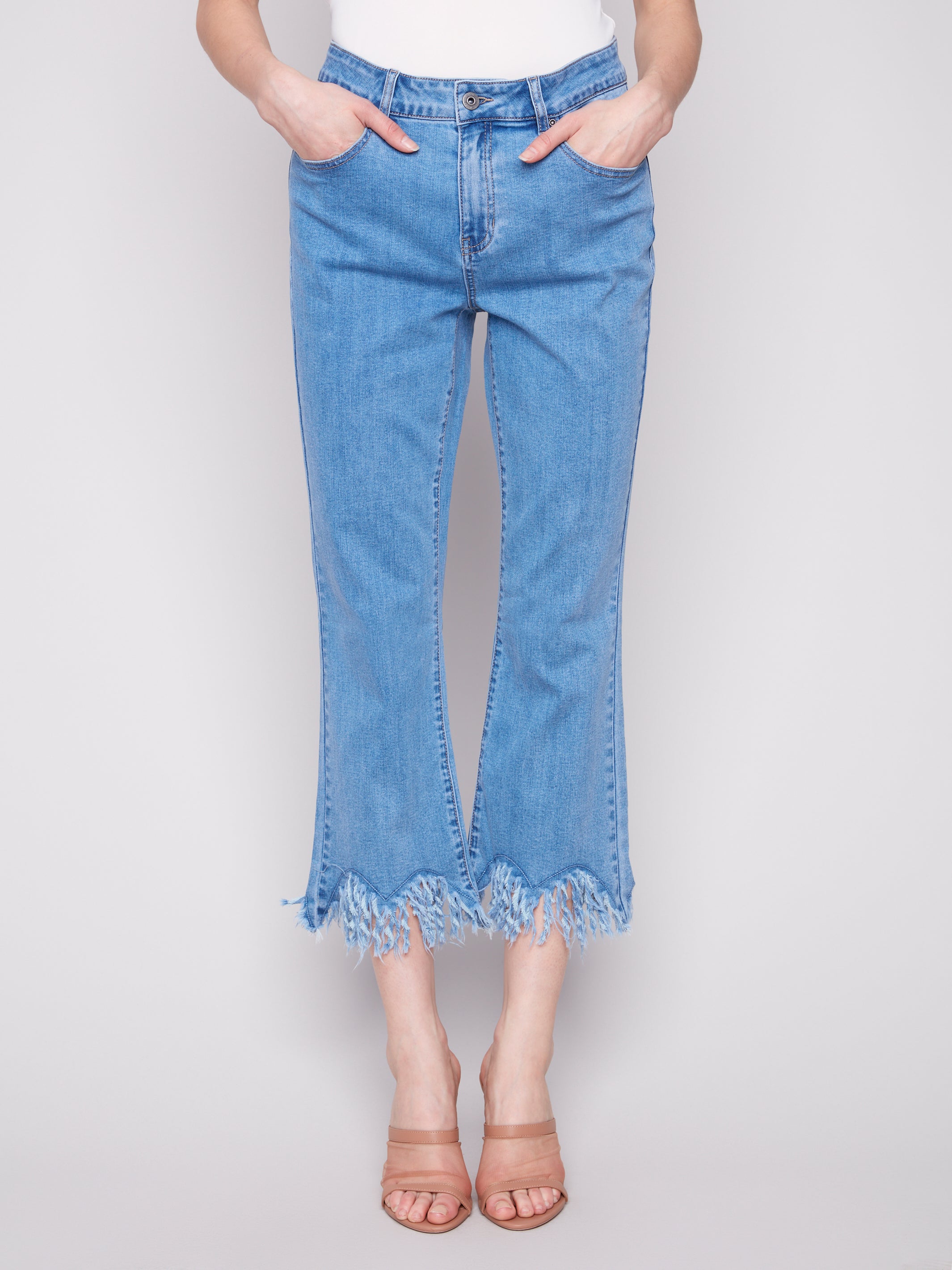 Cropped Jeans with Fringed Hem - Sugar River Shoppe