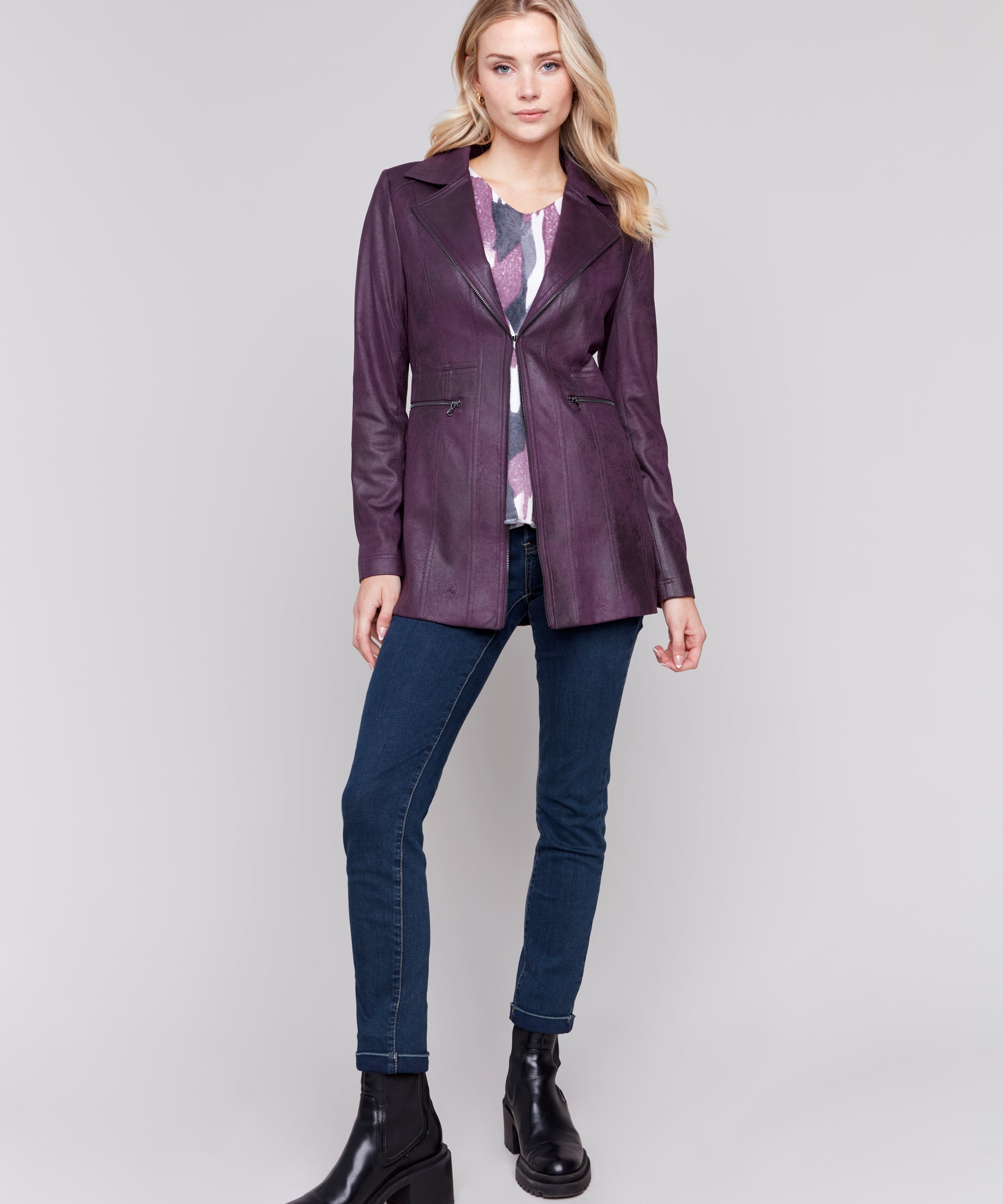 Long Faux Suede Moto Jacket - Sugar River Shoppe
