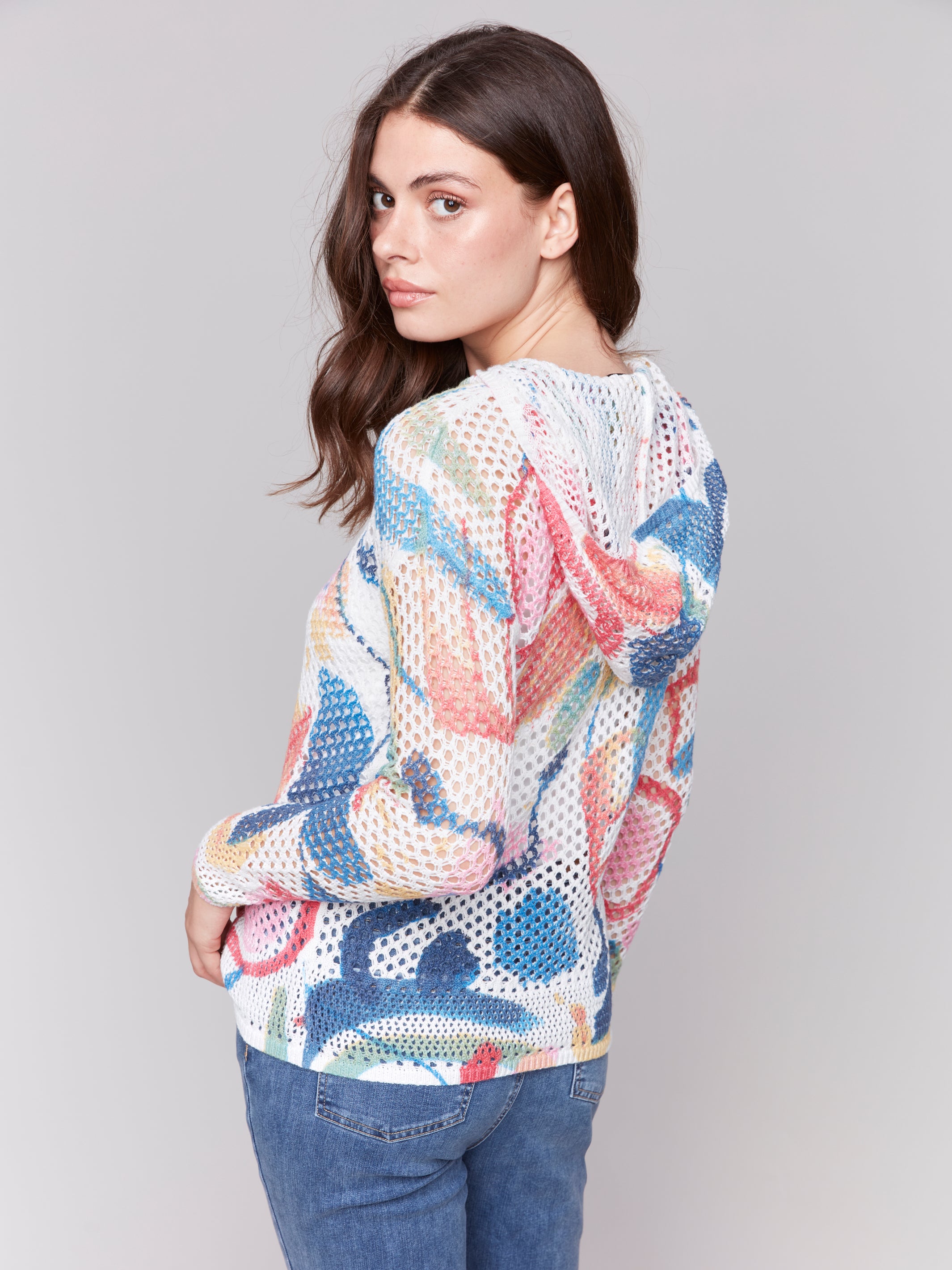 Printed Fishnet Crochet Hoodie - Sugar River Shoppe