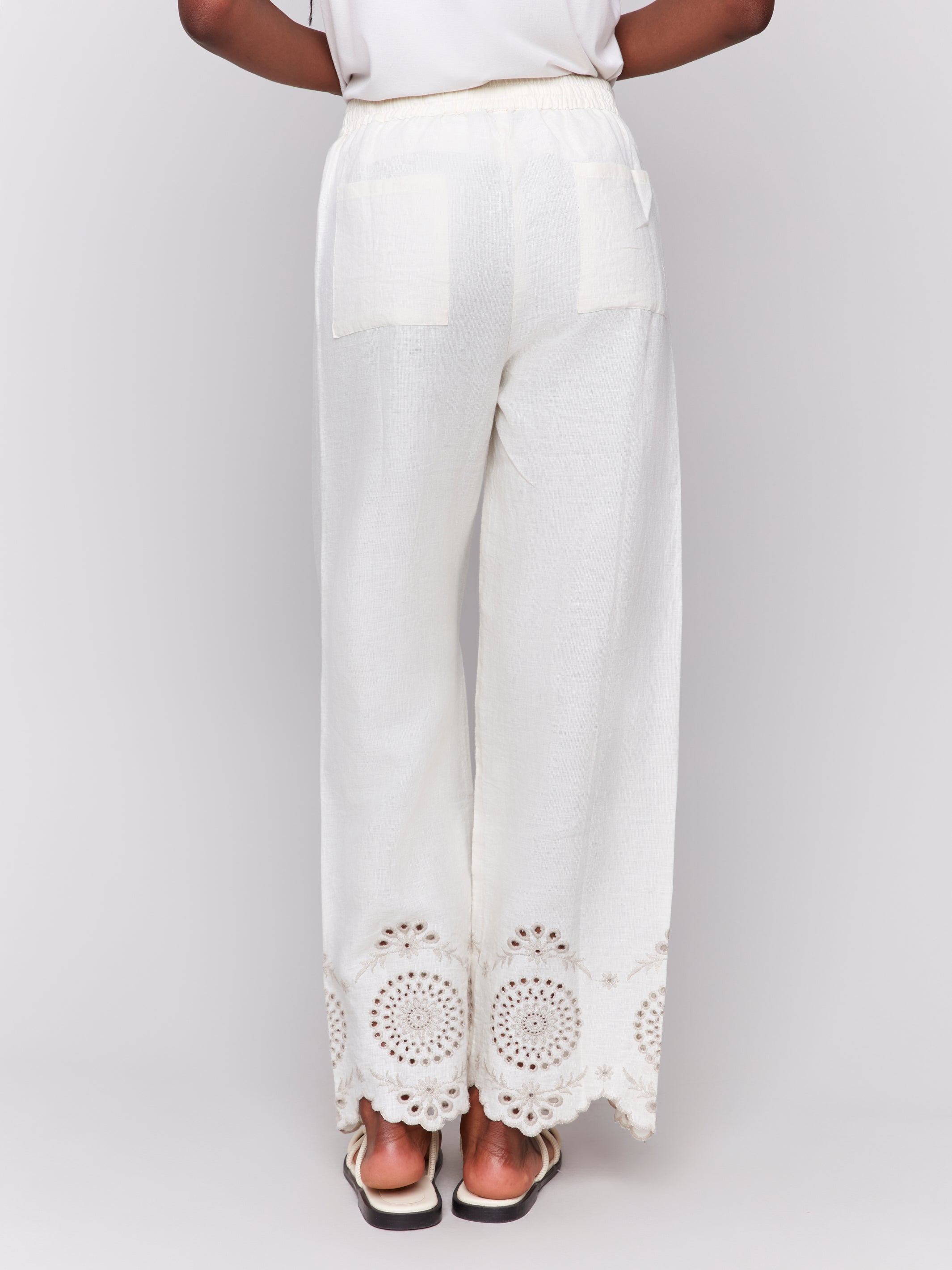 Pull-On Linen Pants with Eyelet Embroidery - Sugar River Shoppe