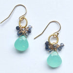 Cluster drop earrings: Mystic blue topaz/aqua blue chalcedony - Sugar River Shoppe