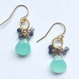 Cluster drop earrings: Mystic blue topaz/aqua blue chalcedony - Sugar River Shoppe