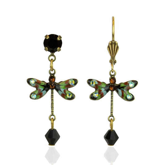 Enchanted Forest Multicolored Crystal Dragonfly Earrings: Leverback