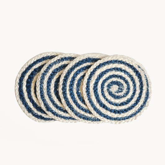 Handwoven Kata Spiral Coaster Trivet-Blue-Set of 4