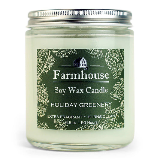 Farmhouse Small Soy Candles: Holiday Greenery
