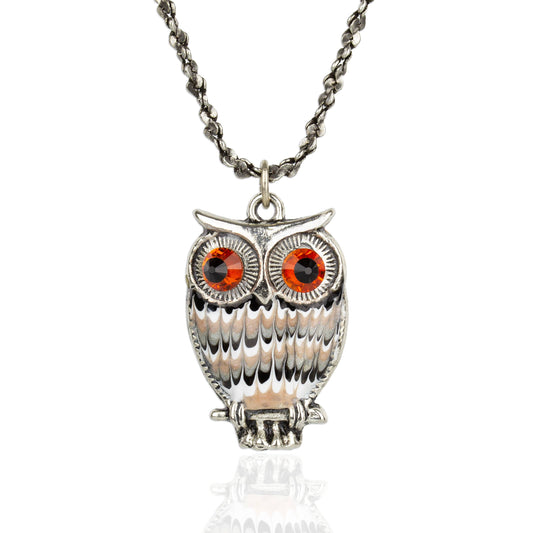 Hand Painted Wise Owl Crystal Necklace