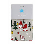 Linen Kitchen Towel with Santa and Christmas trees - Sugar River Shoppe