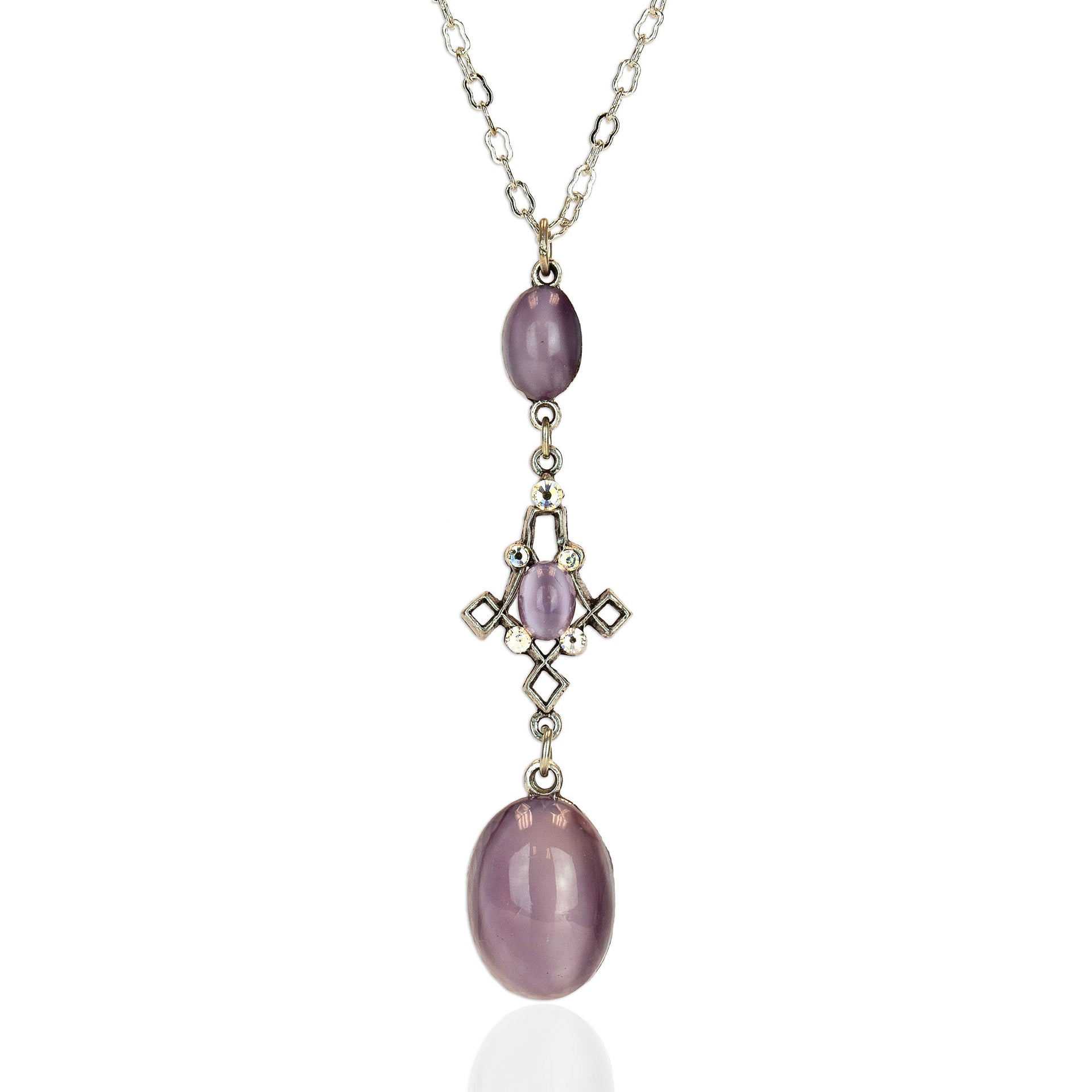 Lavender Glass Stone Elongated Drop Necklace