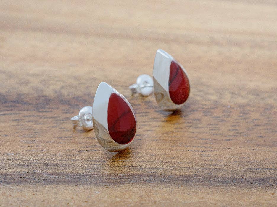 Stone Inlay Teardrop Stud - Red Jasper