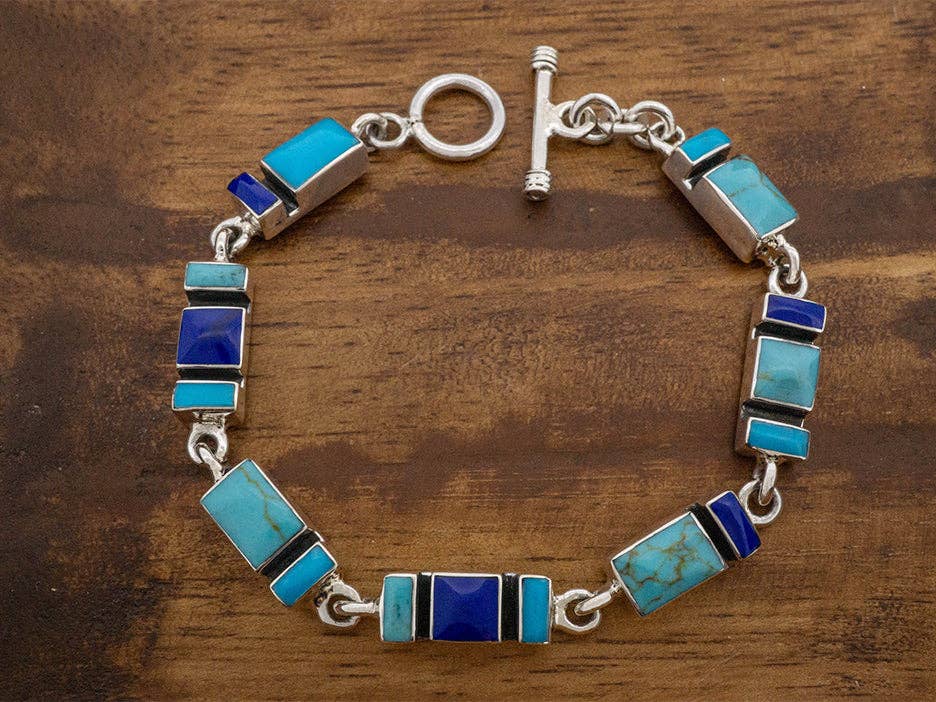 Mosaic Sterling Silver Links Bracelet - Azul