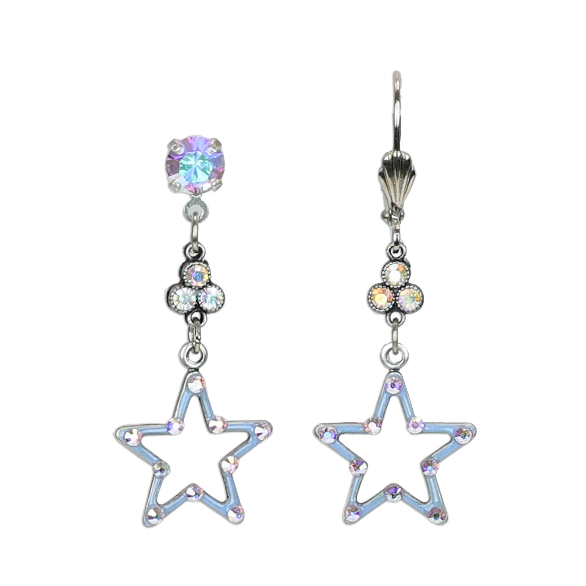 Aurora Celestial Star Iridescent Crystal Drop Earrings: Leverback