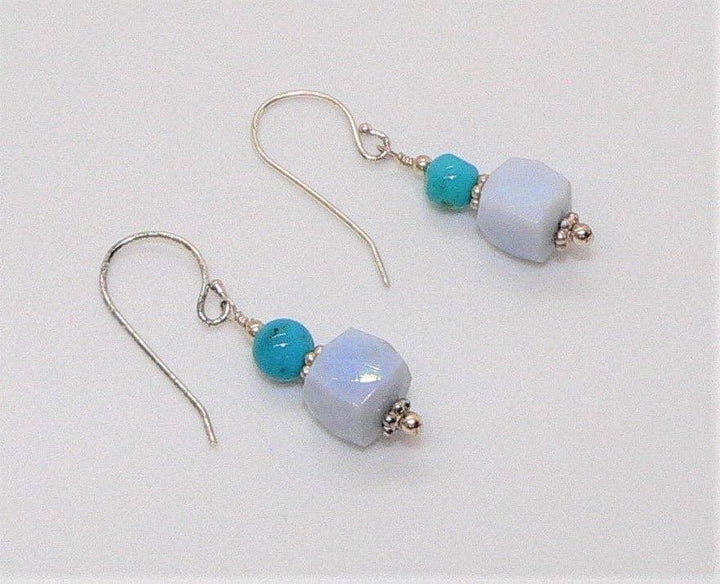 Turquoise with natural blue opal sterling dangle earrings - Sugar River Shoppe