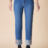 Stretch Denim Embroidered Cuff Jean