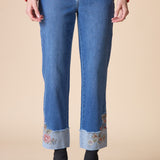 Stretch Denim Embroidered Cuff Jean