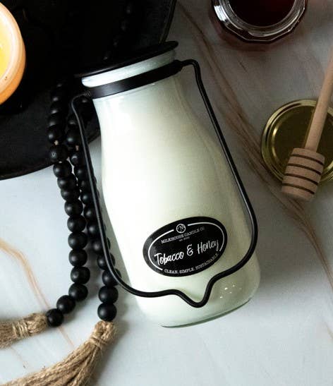 14 oz Milkbottle Candle: Tobacco & Honey - Milkhouse Candle Company - 849564011967 - Sugar River Shoppe - 
