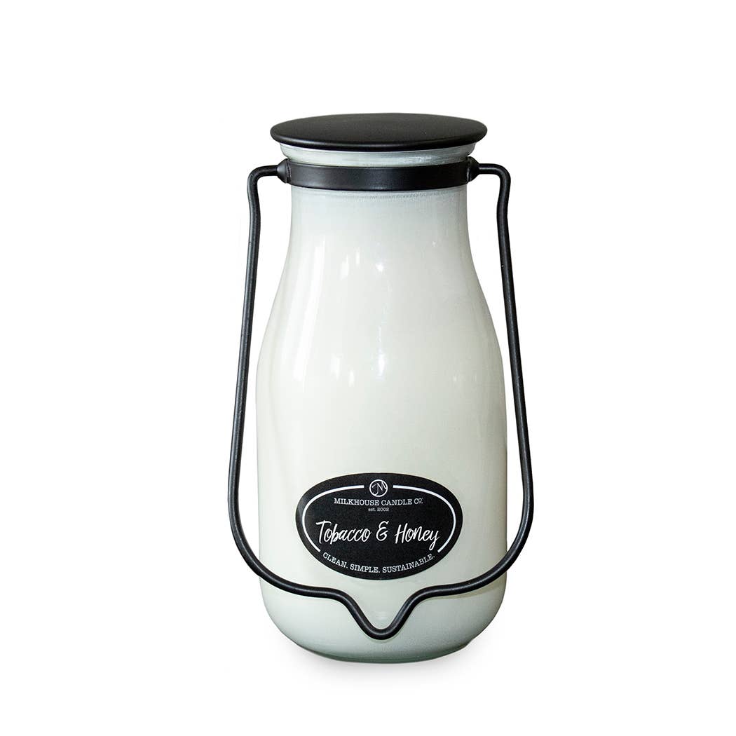 14 oz Milkbottle Candle: Tobacco & Honey - Milkhouse Candle Company - 849564011967 - Sugar River Shoppe - 
