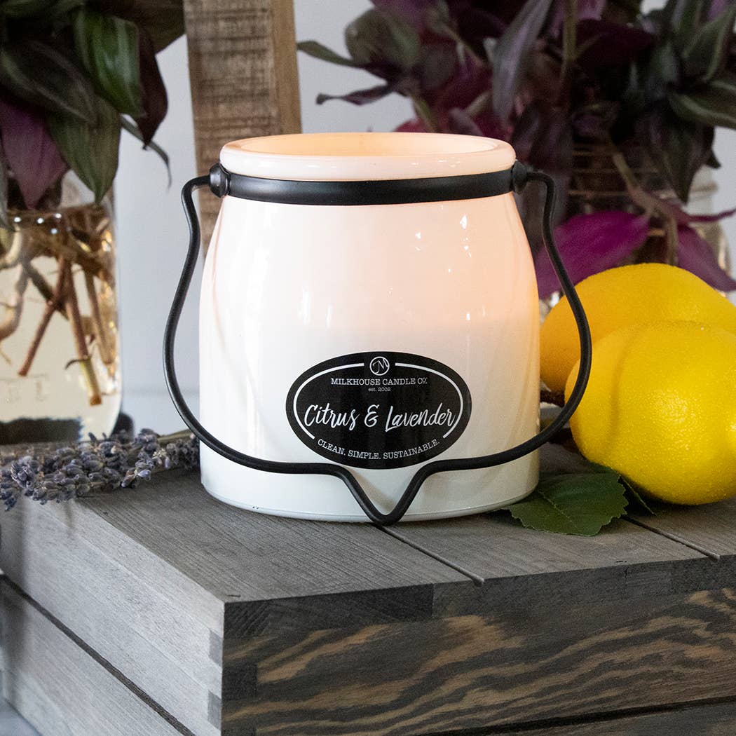 16 oz Butter Jar Candle: Citrus & Lavender - Milkhouse Candle Company - 877558009041 - Sugar River Shoppe - 