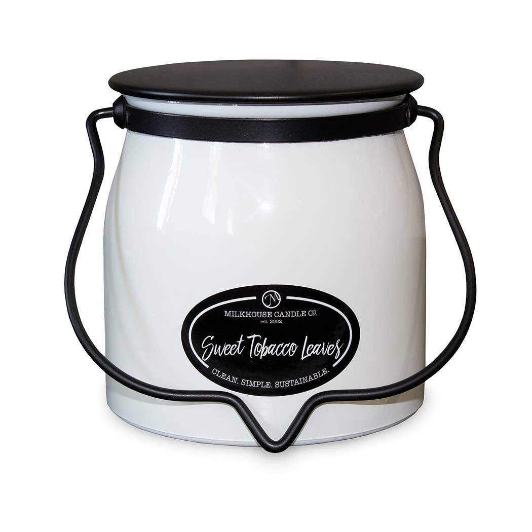 16 oz Butter Jar Candle: Sweet Tobacco Leaves - Milkhouse Candle Company - 849564007410 - Sugar River Shoppe - 
