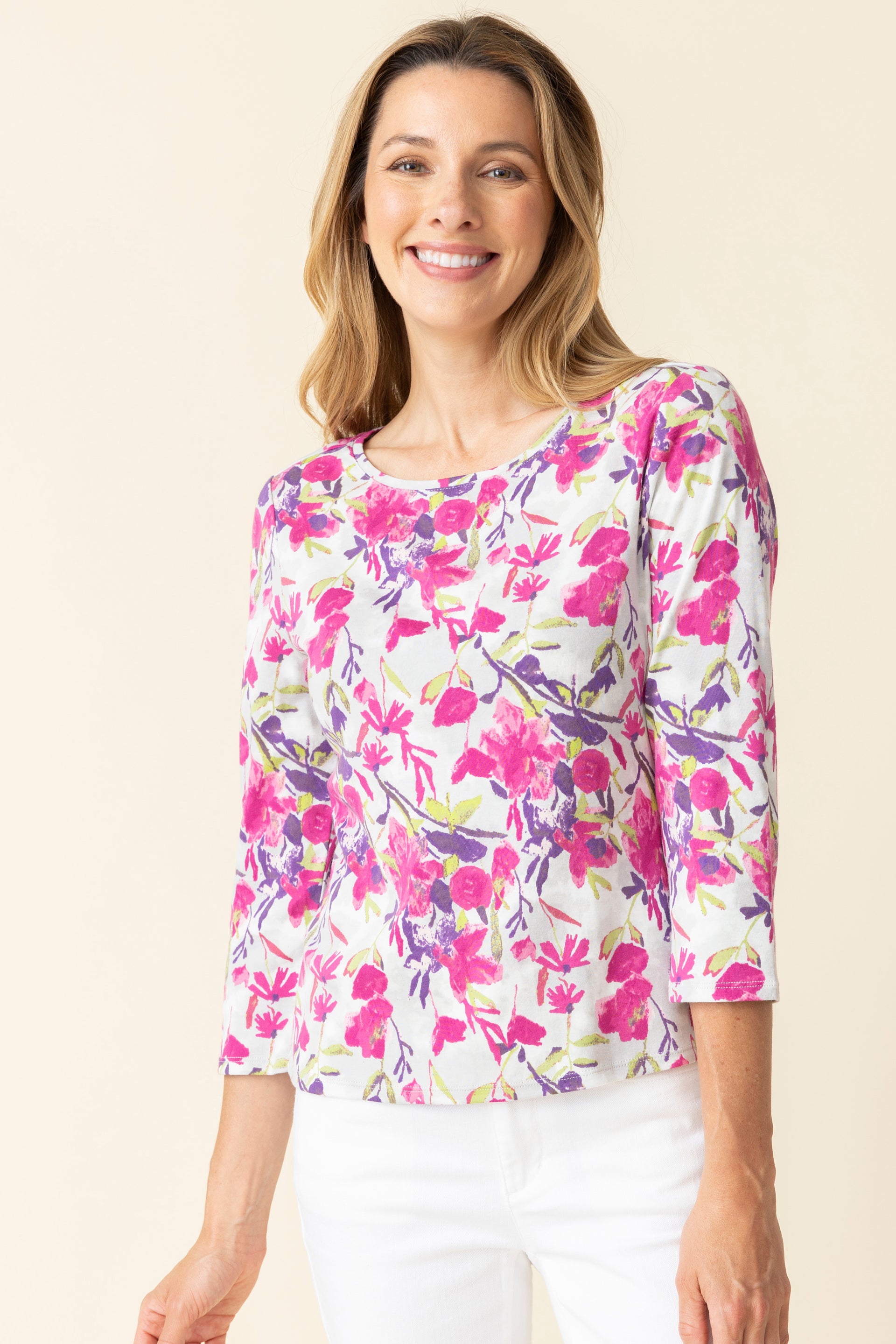 Cozy Rib Floral Everyday Tee - Berry