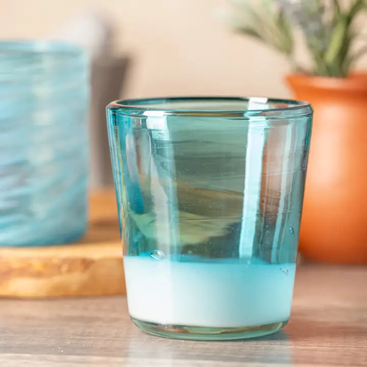 Mexican Handblown Glasses - Aqua/White