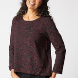 Crinkle Crepe Mosaic Button Placket Pullover