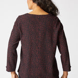 Crinkle Crepe Mosaic Button Placket Pullover