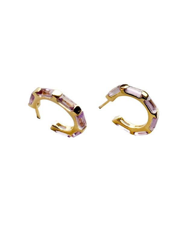 24k Gold Hoop Earrings with Black Stones - Treisi - 96288808 - Sugar River Shoppe - 