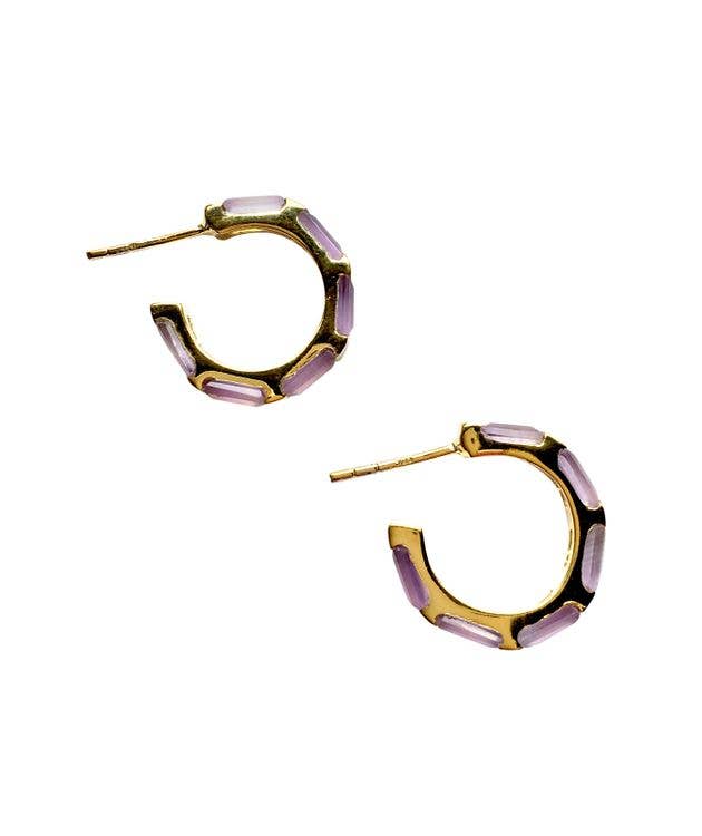 24k Gold Hoop Earrings with Black Stones - Treisi - 96288808 - Sugar River Shoppe - 