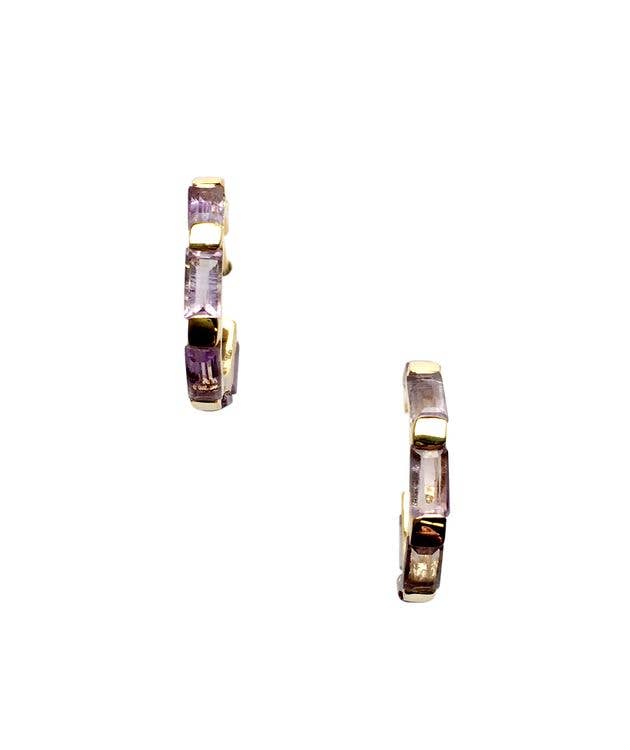 24k Gold Hoop Earrings with Black Stones - Treisi - 96288808 - Sugar River Shoppe - 