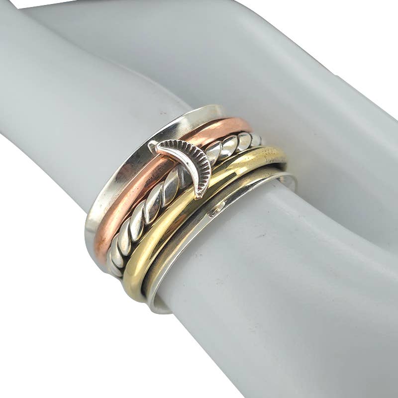 Silver, Brass And Copper Spinner Moon Anxiety Ring - Sugar River Shoppe