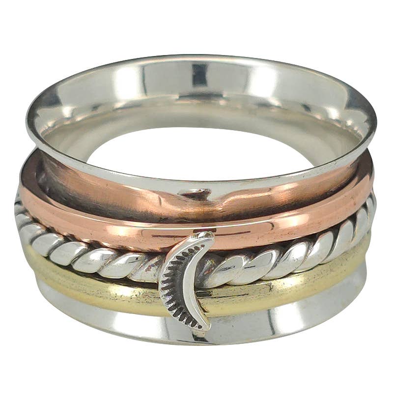 Silver, Brass And Copper Spinner Moon Anxiety Ring - Sugar River Shoppe